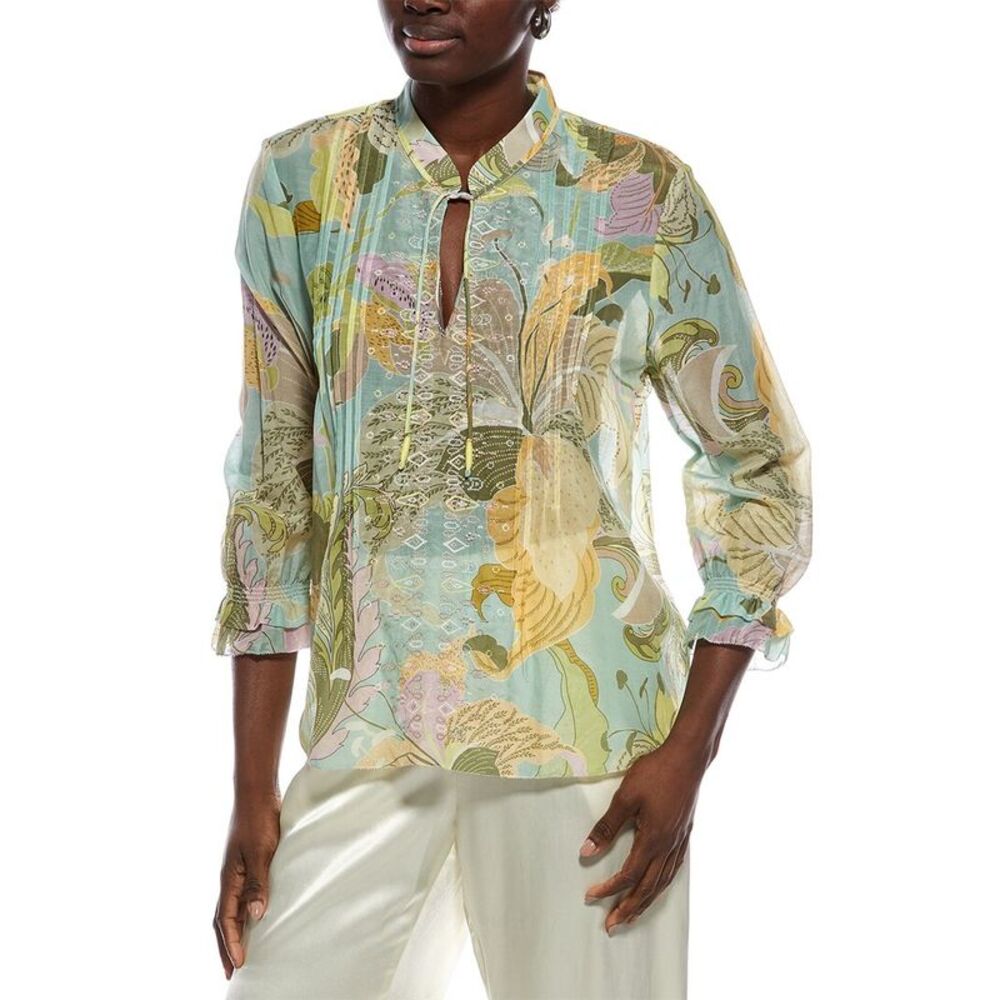 Marc Cain Womens  Printed Silk-Blend Blouse, Green